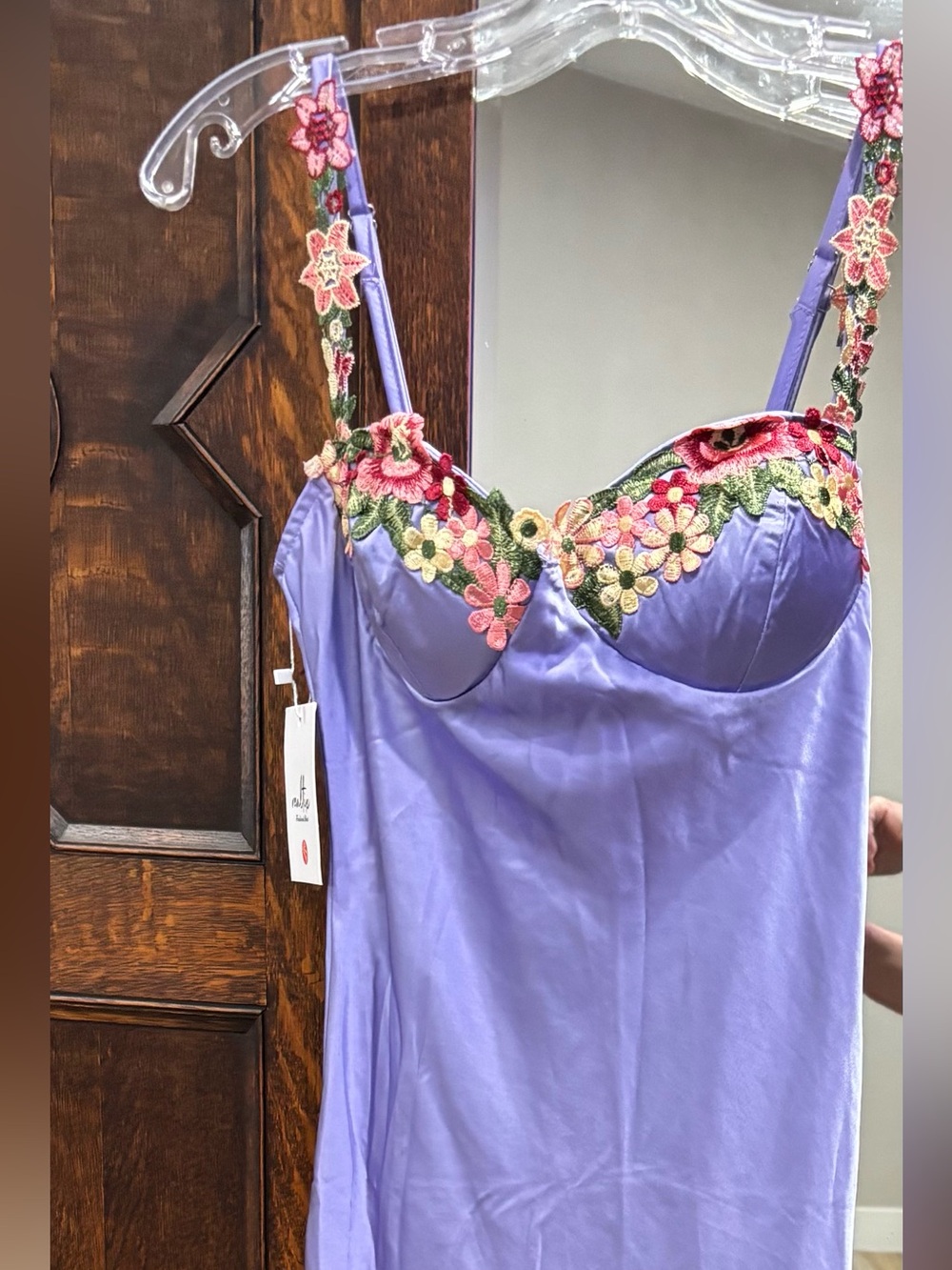 Realtix Satin Spaghetti Strap Floral Maxi Dress - Lilac
